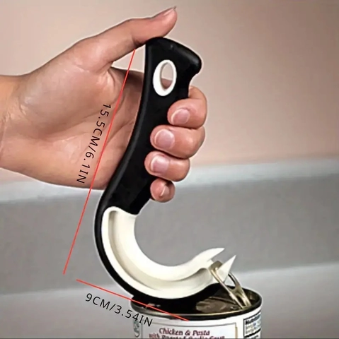 Manual Can Opener Ring Pull Tab Jar Opener Labor Saving Hook Design Ergonomic Rubber Handle Kitchen Gadget Tool Portable Non Slip