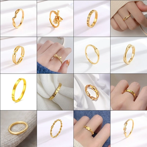 Minimalist Stainless Steel Ring For Women Gold Plated Heart Bow Geometric Rhinestone Band Ring Fashion Jewelry Gift