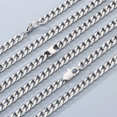 Cuban Link Chain Necklace Stainless Steel Geometric Cut Polished Handmade Jewelry Fashion Minimalist For Men Women