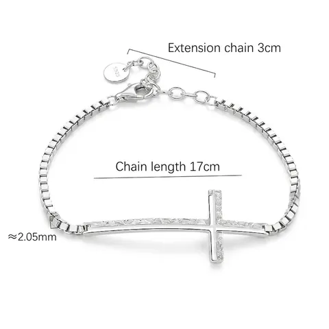 925 Sterling Silver Cross Bracelet For Women Minimalist Hammered Texture Box Chain Adjustable Bracelet Fashion Jewelry Gift