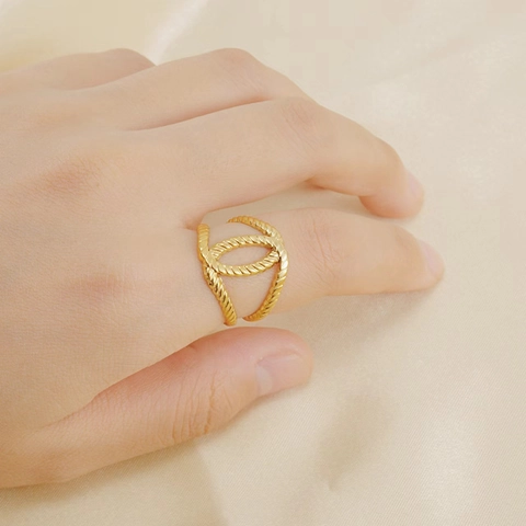 Hollow Twisted Rope Ring Stainless Steel 18K Gold Plated Open Adjustable Geometric Fashion Jewelry For Women