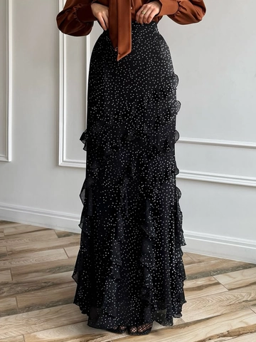 Women Polka Dot Polyester Maxi Skirt High Waist Ruffle Tiered Elegant Flowy Long Skirt For Casual Vacation