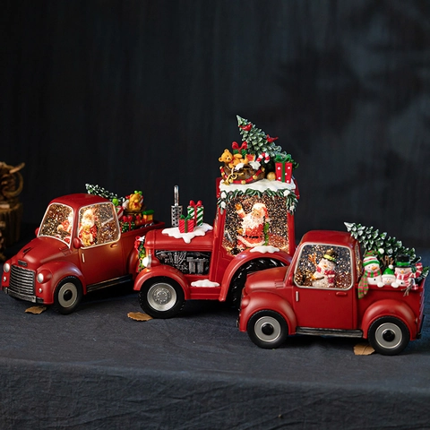 Carillon Di Natale Camion Rosso Vintage Palla Di Neve Luce LED Neve Automatica Decorazione Da Tavolo