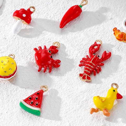 Emaille Druppel Olie Legering Bedels Voor DIY Sieraden Maken Cartoon Voedsel Dier Fruit Vormen Decoratieve Hangers