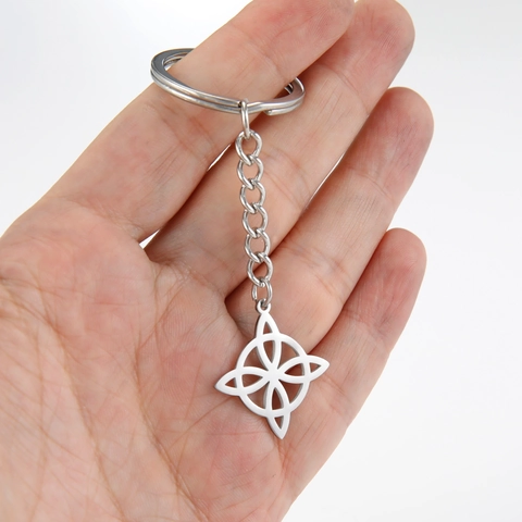 Portachiavi in Acciaio Inossidabile Nodo di Strega Nodo Celtico Cavo Geometrico Ciondolo Portachiavi Simbolo Gioielli Regalo