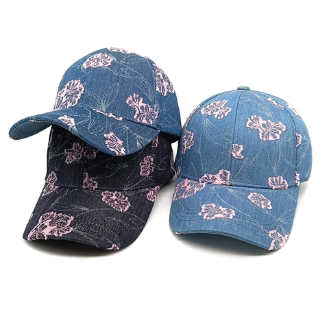 Casquette De Baseball En Denim Pour Femmes Avec Broderie Fleur Rose Style Rétro Chapeau De Soleil Ajustable Extérieur