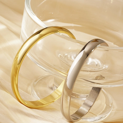 Brazalete Abierto en Forma de C de Acero Inoxidable Minimalista para Hombres Mujeres Joyería de Moda Geométrica Simple Pulida