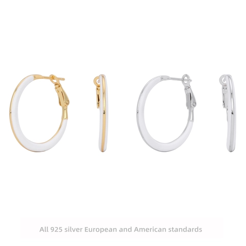 925 Sterling Silver Enamel Hoop Earrings Simple Gold Silver Plated Geometric C-Shape Ear Buckle Jewelry For Women Gift