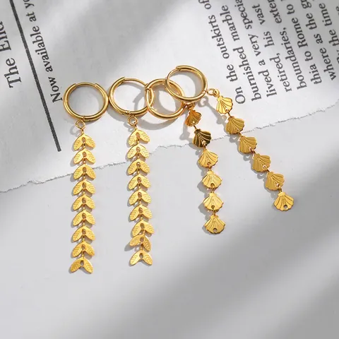 Rvs Goud Hoepel Drop Oorbellen Schelp Tarwe Oor Blad Kwastje Hangende Oorbellen Voor Vrouwen Westerse Elegante Sieraden