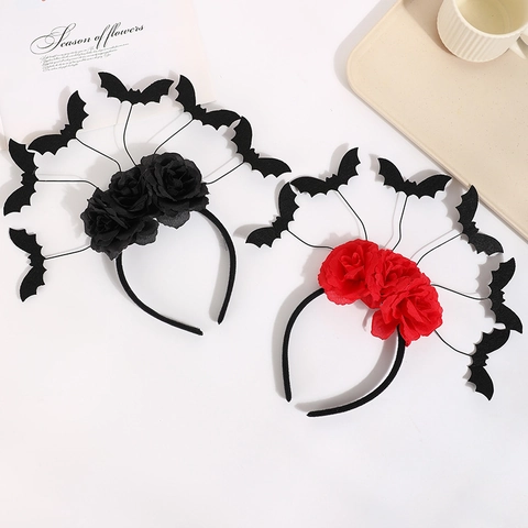 Cerchietto Halloween Pipistrello Ragno Teschio Corna Diavolo Rosa Piuma Accessorio Per Costume Gotico