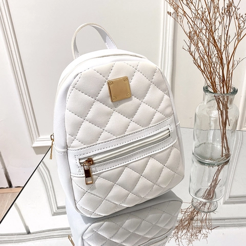 Women Fashion PVC Leather Mini Backpack Quilted Rhombus Small School Bag Casual Daily Travel Shoulder Bag For Ladies
