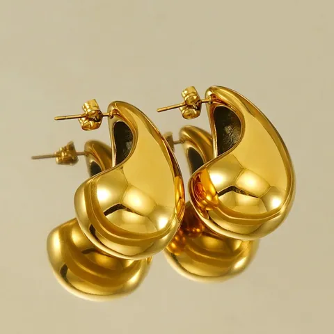 Teardrop Earrings 18K Gold Plated Stainless Steel Polished Chunky Waterdrop Fashion Jewelry For Women Elegant Stylish