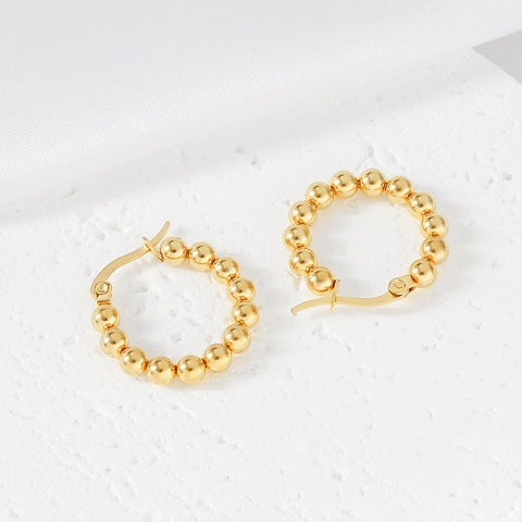 Minimalist Stainless Steel Beaded Geometric Hoop Earrings For Women Luxury Gold Plated Metal Ball Heart Round Ear Studs Trendy Daily Fashion Jewelry Gift