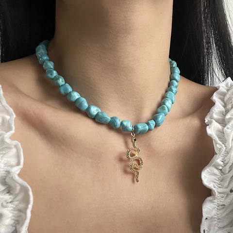 Böhmische Türkis Perlenkette Mit Legierung Anhänger Vintage Ethnischen Schmuck Für Frauen