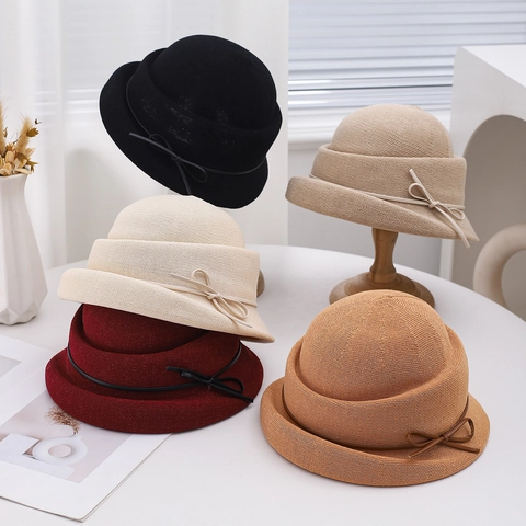 Cappello Cloche Retrò Francese Da Donna Stile Paglia Lavorato A Maglia Traspirante Protezione Solare Elegante Fiocco