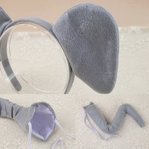 Kids Elephant Costume Accessories Plush Ears Headband Tail Nose Bowtie Tutu Skirt For Halloween Party Performance Cosplay