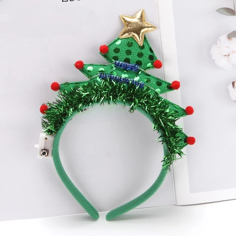 Diadema De Árbol De Navidad LED Brillante Lentejuelas Bola De Peluche Estrella Tocado Para Fiesta De Navidad Accesorio De Disfraz