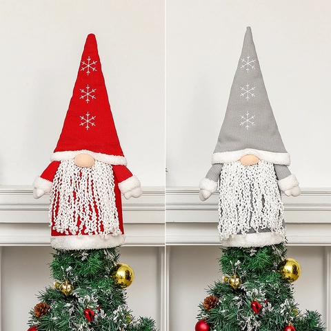 Puntale Per Albero Di Natale Gnomo Bambola Senza Volto Tessuto A Maglia Pelliccia Sintetica Ricamo Fiocco Stile Nordico