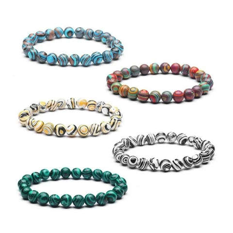 Fashion Natural Stone Beaded Bracelet Malachite Agate Turquoise Bohemian Elastic Handmade Ethnic Unisex Accessory