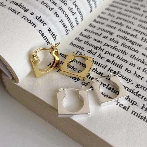 925 Sterling Silber Quadratische Creolen Minimalistische Geometrische Polierte Rechteckige Ohrringe Für Frauen