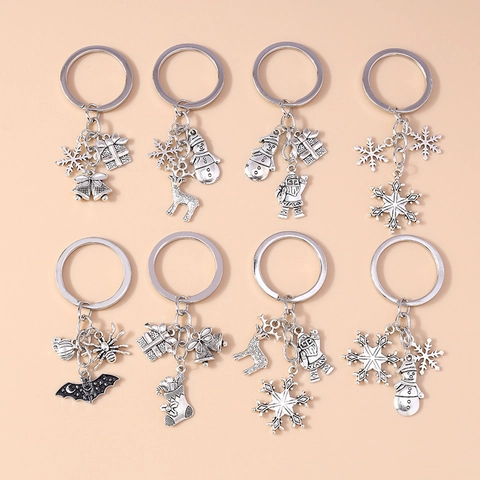 Porte Clés Métal Noël Halloween Alliage Zinc Flocon Neige Renne Père Noël Bonhomme Neige Pendentif Argent Vintage