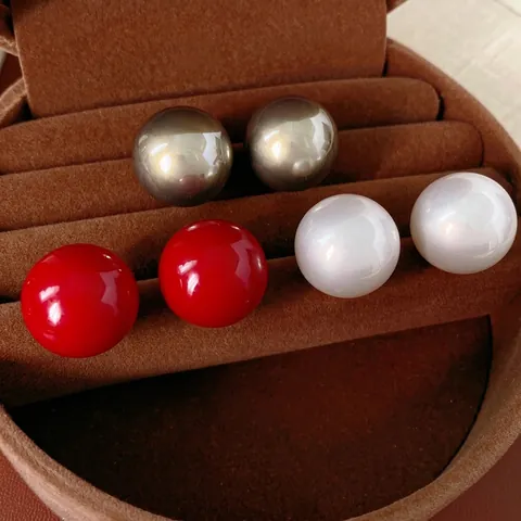 Orecchini A Lobo A Sfera Rotonda Con Perno In Argento Imitazione Perla Artificial Lucida Vintage Elegante Per Donna