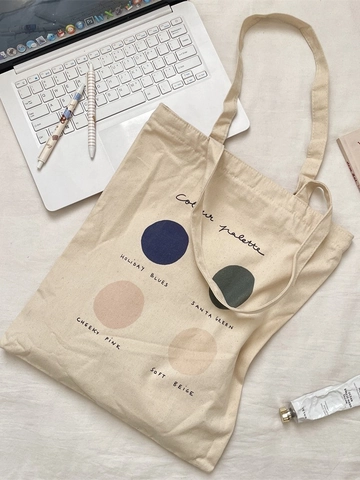Women Canvas Tote Bag Large Capacity Zipper Shoulder Bag Korean Ins Style Artistic Palette Print For Student School
