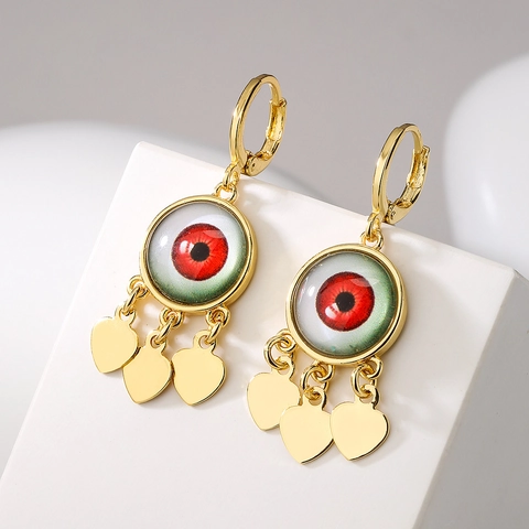 Evil Eye Herz Hängeohrringe Kupfer Vergoldet Creolen Für Frauen Nischen Design Mode Schmuck