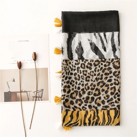 Sjaal Sjaal Dierenprint Luipaard Tijger Zebra Patchwork Polyester Voile Kwastje Tulband Strand Reizen Lichtgewicht Boho