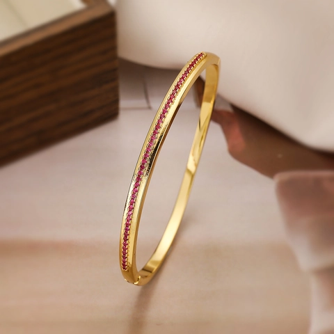 Bracciale Rigido Sottile Minimalista Rame Placcato Oro 18K Zirconia Cubica Geometrico Per Donna Gioielli Stile INS