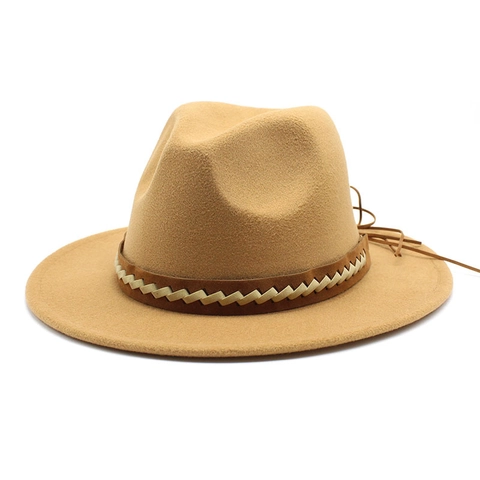 Fedora Hat Cotton Polyester Felt Wide Brim With Woven Leather Band Retro Western Style Fashion Casual For Men Women