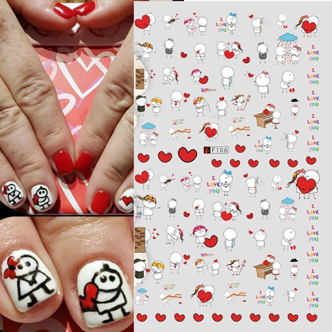 Adesivi Per Unghie 3D Decalcomanie San Valentino Cuore Lettera Cartone Animato Geometrico Natale Decorazione Manicure DIY