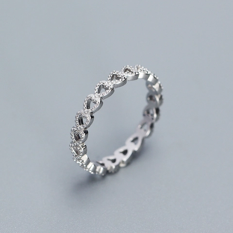 925 Sterling Silver Hollow Heart Open Ring For Women Sweet Rhinestone Heart To Heart Finger Ring Minimalist Jewelry Gift