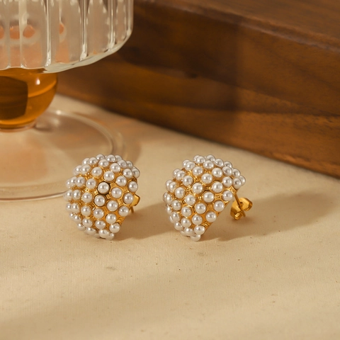Boucles D'oreilles Vintage Minimalistes En Acier Inoxydable Avec Künstliche Perle D'imitation Et CZ Grappe Géométrique Pour Femme