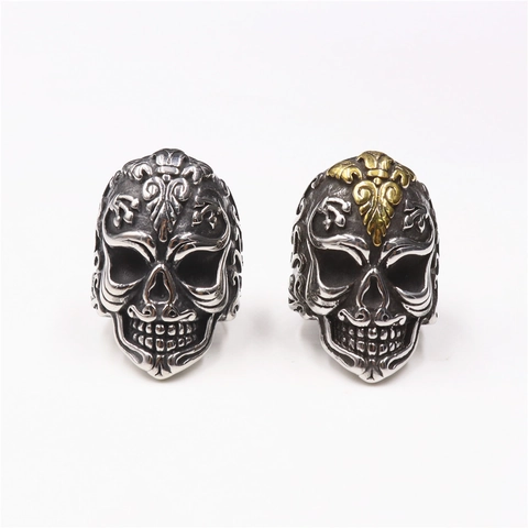 Schedel Ring Roestvrij Staal Gesneden Gothiek Punk Vintage Biker Band Voor Mannen Halloween Sieraden