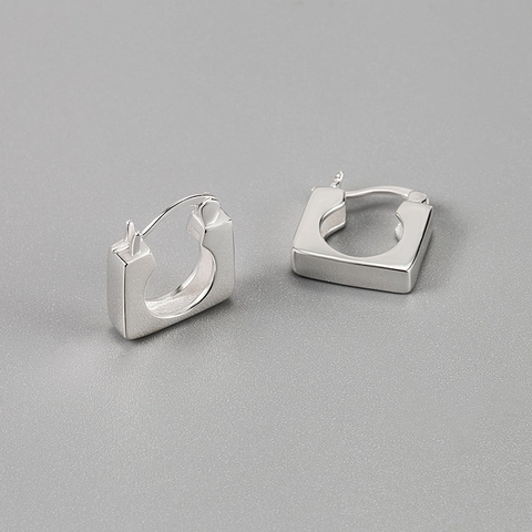 Orecchini A Cerchio Quadrati Geometrici Argento Sterling 925 Spessi Lucidi Minimalisti Per Donne