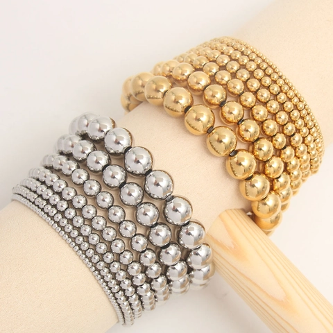 Bead Bracelet 304 Stainless Steel Gold Plated Elastic Stackable Minimalist Fashion Jewelry Accessories For Women Men
