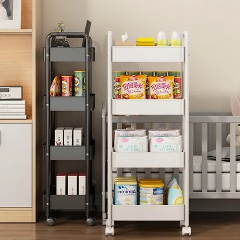Multi-Layer Rolling Utility Cart Carbon Steel Mobile Storage Rack Mesh Basket With Wheels For Kitchen Living Room