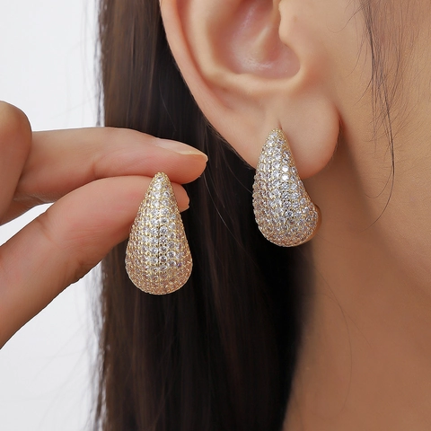 Waterdrop Teardrop Ear Studs Copper Micro Pave Cubic Zirconia Elegant Luxury Colorful Gemstones High-End Jewelry Women
