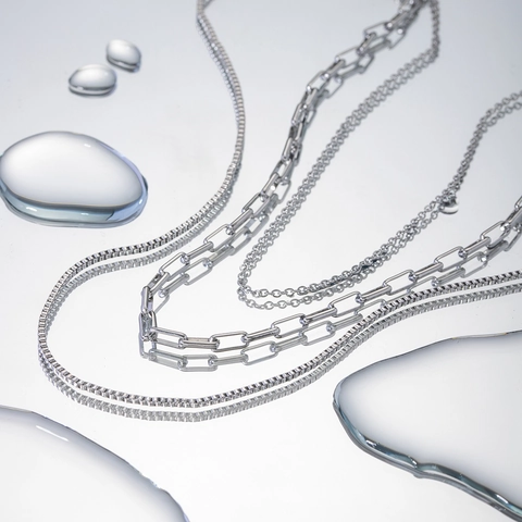 Triple Layer Stainless Steel Necklace Women Fashion Silver Color Multi Layered Paperclip Box Cross Chain Jewelry Gift
