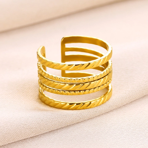 18K Gold Plated Stainless Steel Open Adjustable Rings Geometric Multi-layer Irregular Fashion Jewelry For Women