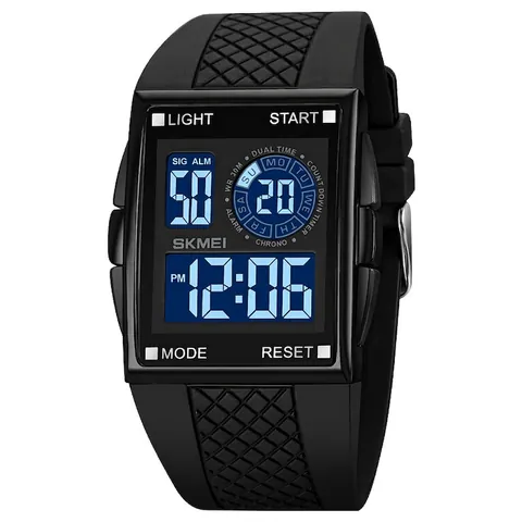 Herren Digital Sportuhr Mit Zinklegierung Gehäuse PU Armband Wasserdicht Dualzeit Chrono Alarm LED Hintergrundbeleuchtung Student
