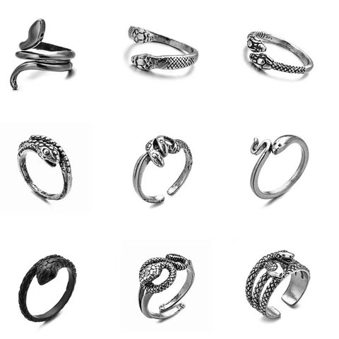 Vintage Alloy Snake Ring Adjustable Open Gothic Punk Animal Scale Texture Retro Jewelry For Men Women