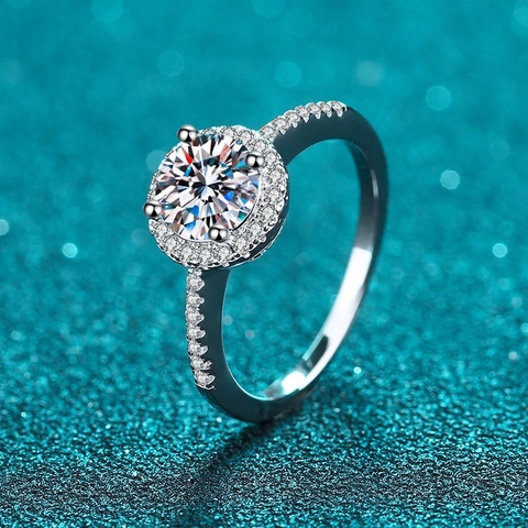 Bague Moissanite en Argent Sterling S925 pour Femme Halo Taille Ronde Zirconia Fiançailles Mariage Bijoux Élégants