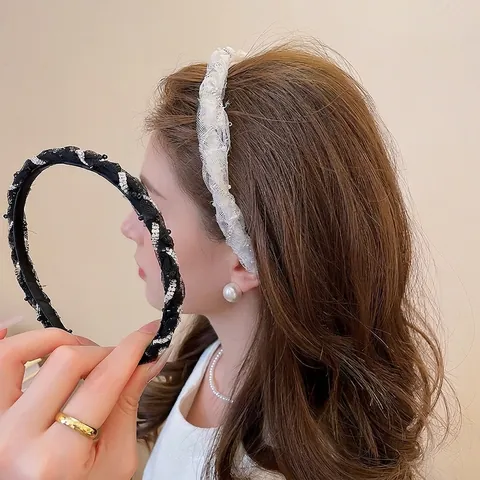 Elegante Cerchietto In Rete Con Strass E Künstliche Perle Sintetiche Stile Francese Antiscivolo Ornamento Per Capelli Per Donne