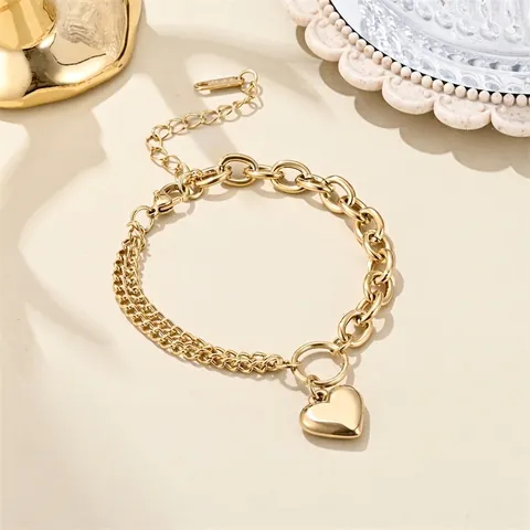 Pulsera de Cadena de Acero Inoxidable Chapada en Oro de 18K Vintage para Mujer Hombre Candado de Corazón Esposas Colgante Joyería