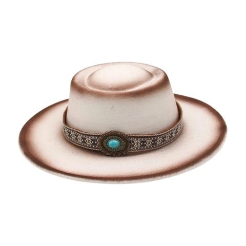 Cappello da Cowboy Occidentale Etnico Vintage per Uomo Donna in Misto Cotone Cappello Fedora Con Fascia Turchese Blu Cappello Jazz a Tesa Larga in Feltro