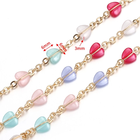 Cadena De Eslabones De Cobre Cuentas De Acrílico Coloridas En Forma De Corazón Accesorios Para Hacer Collares Pulseras DIY