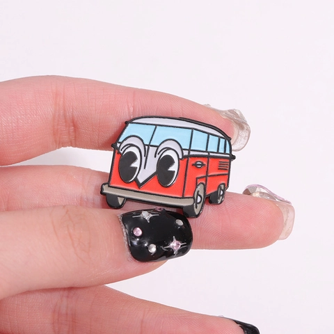 Funny Red Cartoon Alloy Enamel Brooch Pin Big Eyes Humanized Backpack Phone Booth Sunglasses Bus Bicycle Badges Retro Jewelry