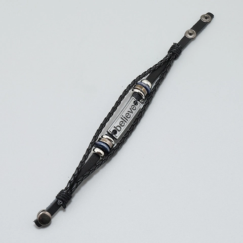 Believe Graviertes Mehrlagiges Geflochtenes Lederarmband Mit Rindsleder PU Holzperlen Und Legierung Für Herren Retro Punk